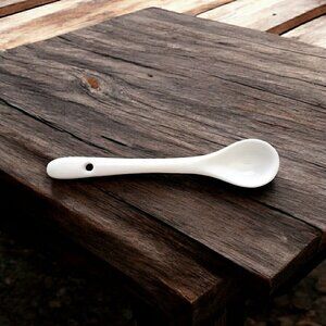 Small White Ceramic Jelly Jar Spoon 3.75" Breakfast Jam Hot Sauce Spice Serving